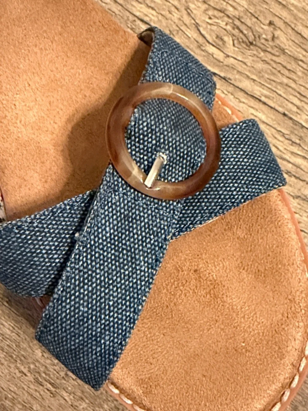 Bobs from Sketchers Memory Foam Denim Blue Crisscross Buckle Sandals - Picture 7 of 10